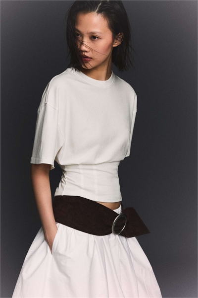 Футболка с коротким рукавом и затянутой талией артикул 156267728