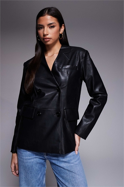 Двубортный блейзер из полиуретана без воротника артикул 154689661