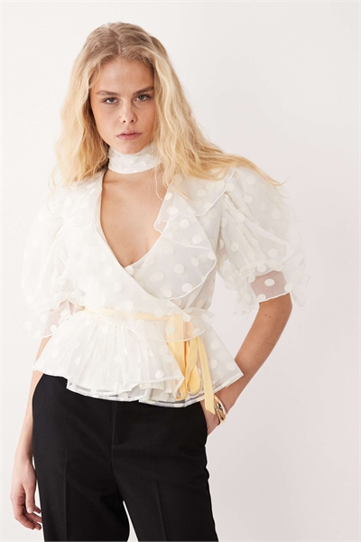 Топ-халат «Dream Sister Jane» из смесовой ткани с органзой в горошек и буфчатыми рукавами артикул 155587858