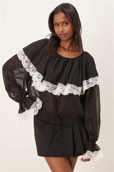 Блузка с накидкой из кружевной сетки с узором «добби» артикул 150701417