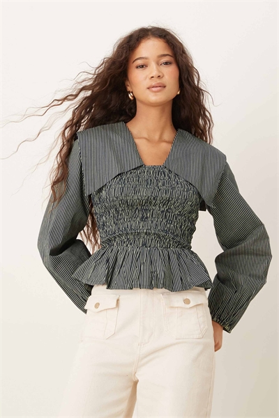 Топ с широким воротником, полосками и сборками на рукавах артикул 150236844