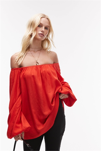 Топ с открытыми плечами и рукавами-баллонами артикул 143752056