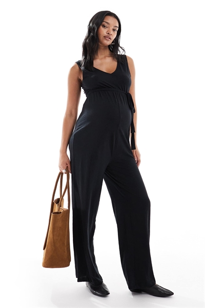 Mamalicious Материнский комбинезон с V-образным вырезом, завязкой на талии и широкими брючинами, черного цвета артикул 141271783