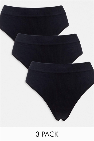 Набор из 3-х бесшовных бразильских трусиков с высокой талией и ребристой отделкой артикул 132659408