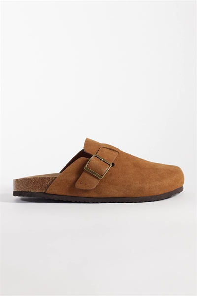 Сандалии-муле на пробковой подошве из замши цвета «тан» артикул 154120445