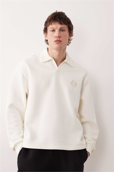 Свитшот-поло свободного кроя с вырезом «ноч» и вышивкой артикул 155244702