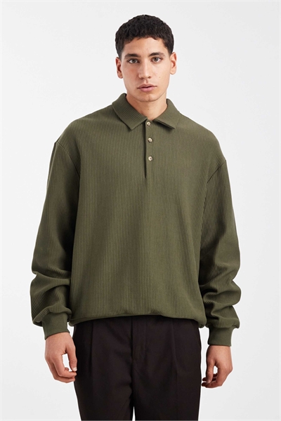 Свободная толстовка с ребристой отделкой и воротником-поло артикул 154079612