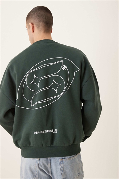 Свитшот экстремально свободного кроя с окантовкой и принтом с логотипом артикул 154235178