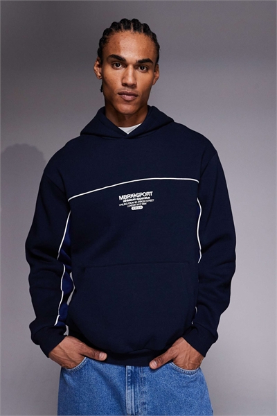 Худи свободного кроя с окантовкой и принтом артикул 155335722