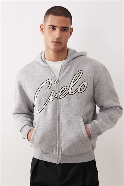 Свободная толстовка прямого кроя на молнии с капюшоном и вышивкой цепным швом артикул 155119970