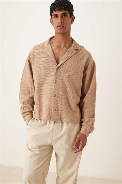 Рубашка свободного кроя с текстурной поверхностью артикул 142296884