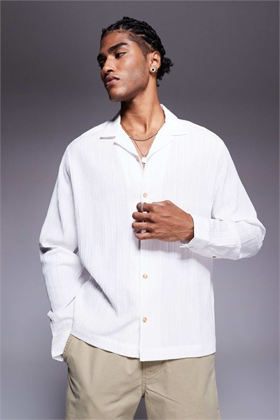 Рубашка с отложным воротником и текстурированной поверхностью артикул 143438474