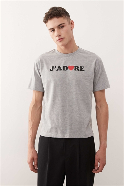 Узкая футболка с принтом, серого цвета артикул 151958666