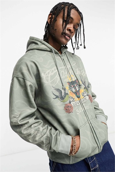 Толстовка на молнии с капюшоном и принтом в виде татуировки артикул 127418522