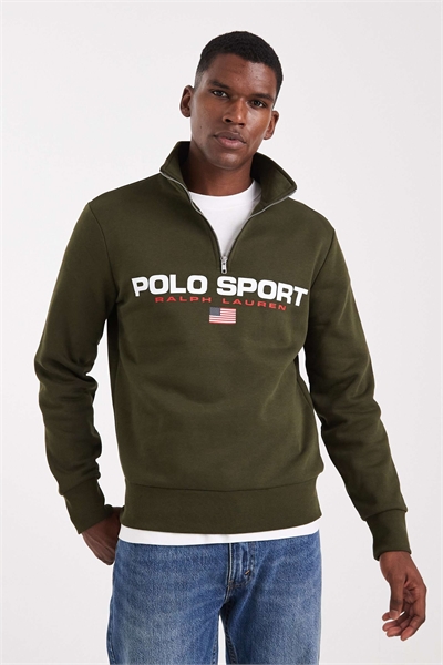 Свитшот со спортивным логотипом на флаге и полузастежкой-молнией артикул 148292290