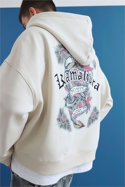Кремовая толстовка с капюшоном в японском стиле «Камакура» свободного кроя артикул 156335310