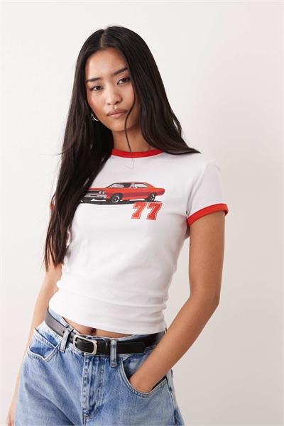 Детская футболка-рингер с изображением автомобиля № 77 артикул 156379130