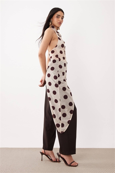 Прозрачный топ с драпировкой и завязками за шеей, с асимметричным подолом артикул 155999311