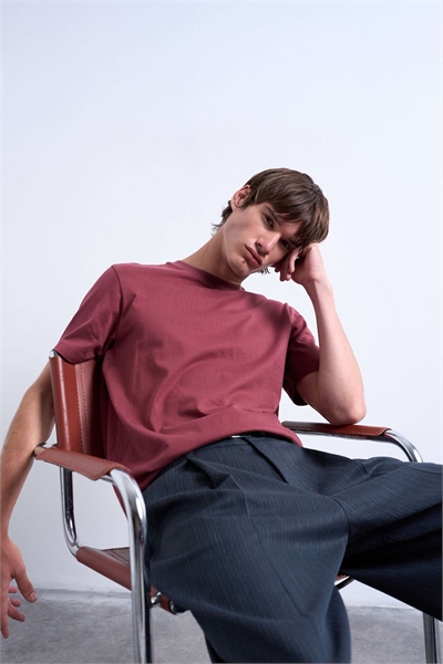 Футболка классического кроя бордового цвета артикул 147857673