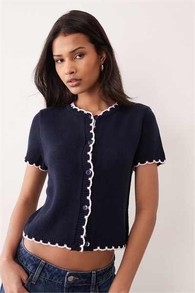 Кардиган с короткими рукавами и отстрочкой артикул 156106853