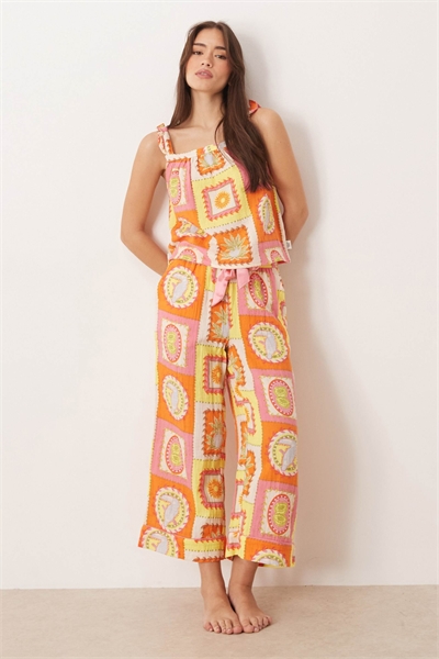 Комплект ночного белья из марли с принтом в виде тропической сетки артикул 153021035