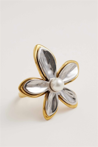 Эксклюзивное регулируемое кольцо в форме цветка из нержавеющей стали с покрытием из 18-каратного золота артикул 154971629