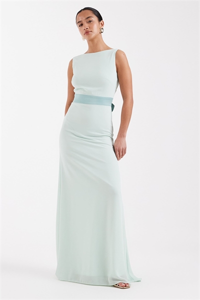 Длинное шифоновое платье для подружки невесты с атласным бантом артикул 154078811