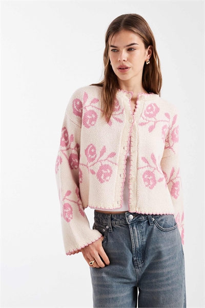 Кардиган с отстрочкой и цветочным узором артикул 155221296