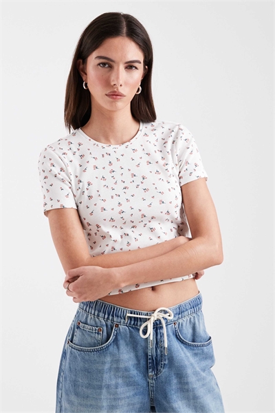 Укороченный топ с ребристой текстурой артикул 155220729