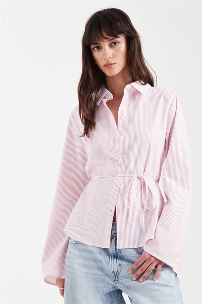 Рубашка с длинными рукавами из поплина с завязкой на шее, в розовую полоску артикул 154841129