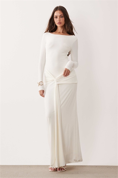 Облегающее макси-платье с длинными рукавами и драпировкой артикул 155723178
