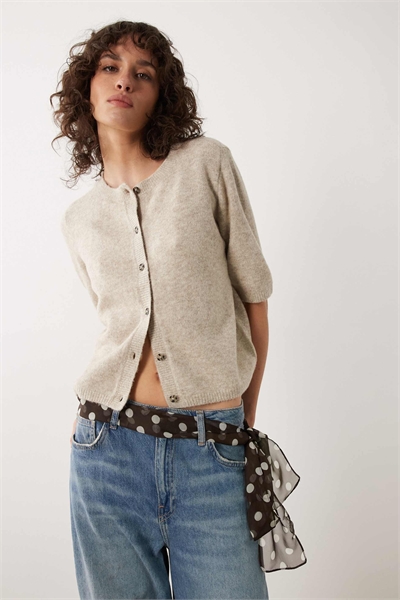 Вязаный кардиган с короткими рукавами из шерсти артикул 153667997