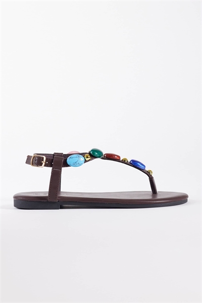 Босоножки на плоской подошве с ремешками и декоративными элементами артикул 152699746