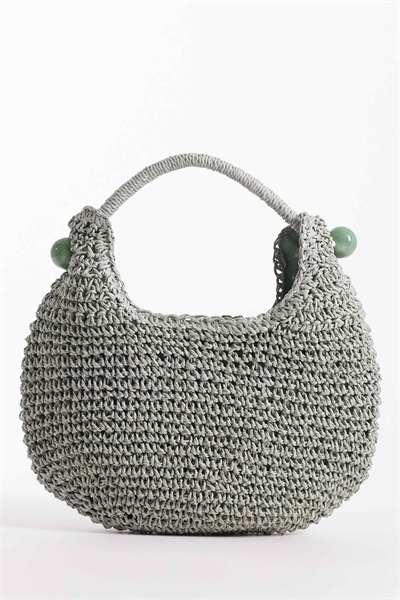 Сумка-клатч в форме ложечки, связанная крючком из соломы, с декоративным шариком из смолы артикул 153575213