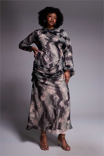 ASOS DESIGN Макси-платье с драпировкой спереди и рукавами-буфантами для полных артикул 153082696