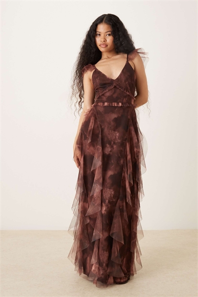 Макси-платье с тюлевыми оборками артикул 153787687