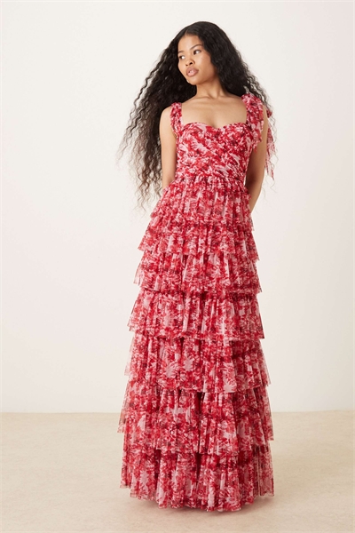 Макси-платье с завязками на плечах из тюля артикул 154401426