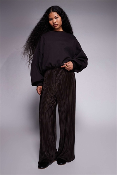 Брюки с широкими брючинами и плиссировкой артикул 154272630