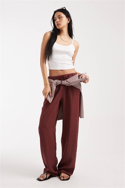 Брюки с широкими брючинами из смешанного льна артикул 154140007