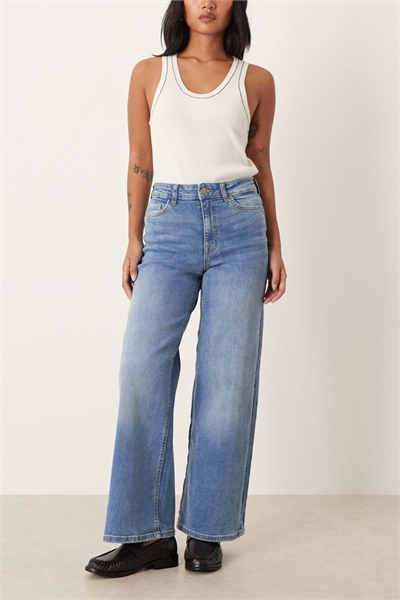 Джинсы с высокой талией и широкими брючинами артикул 143696538