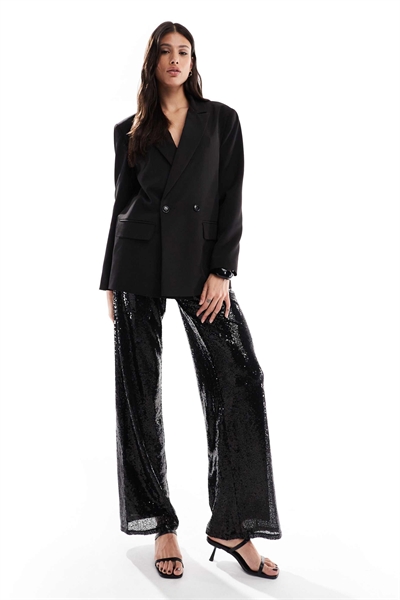 Брюки с высокой талией и пайетками, надеваемые через голову артикул 149727292