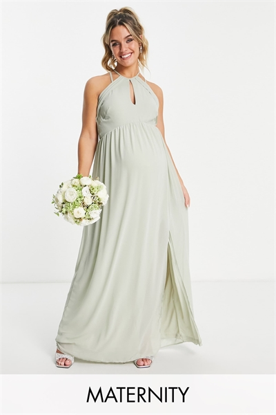 Платье для подружки невесты с бретелями на спине и завязками на шее, цвет шалфейный зеленый артикул 112858521