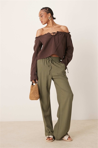 Брюки из льна с широкими брючинами артикул 139105145