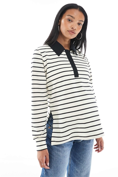 Мамалишиус Материнство, удобная для кормления майка-ругби кремового цвета с черными полосками артикул 148194625