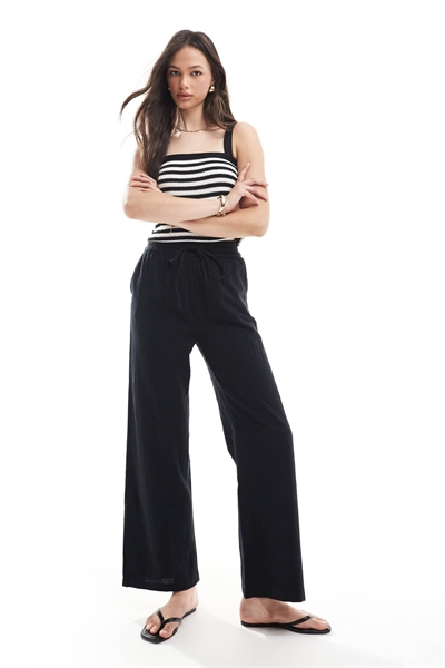 Брюки с широкими брючинами из ткани под лен артикул 139946714