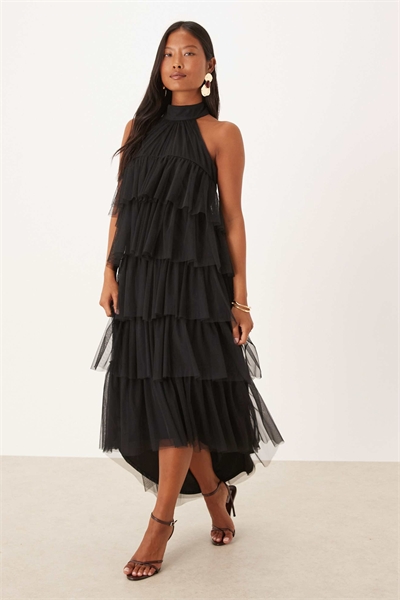 Макси-платье из тюля с открытой спиной и многослойным кроем артикул 149850678