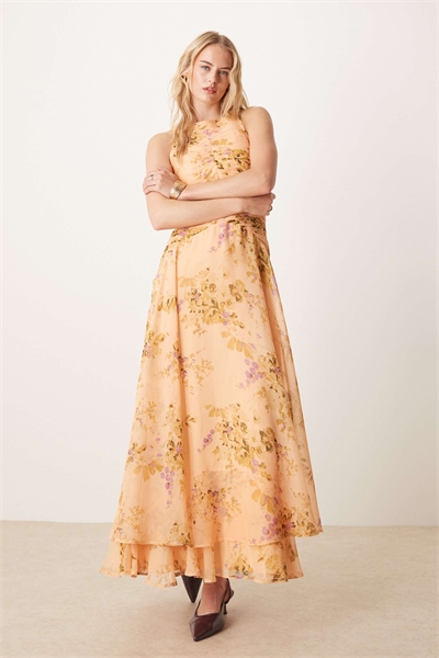 ASOS DESIGN Длинное платье с завышенной талией, рюшами на лифе и цветочным принтом артикул 141217754