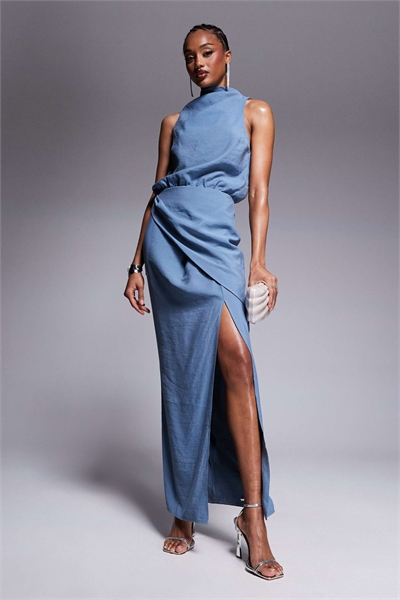 ASOS DESIGN — Макси-платье с высоким воротником и запахом для высоких девушек артикул 139675043