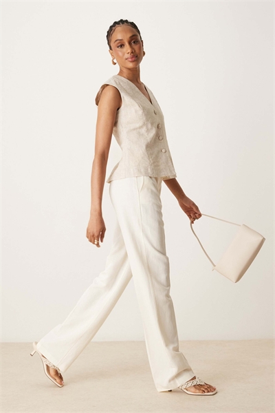 Высокие брюки из льна, с зауженным прямым кроем артикул 147198849