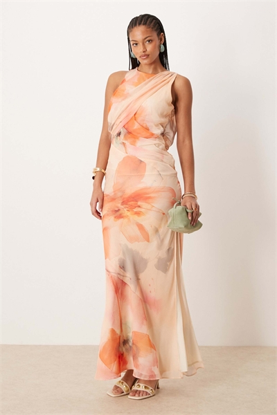 ASOS DESIGN: Макси-платье из текстурированного шифона с драпировкой по косой артикул 143438354